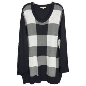 Woman Within Plus Size 2X‎ Sweater 26W 28W Pullover Black White Check Crew 1388